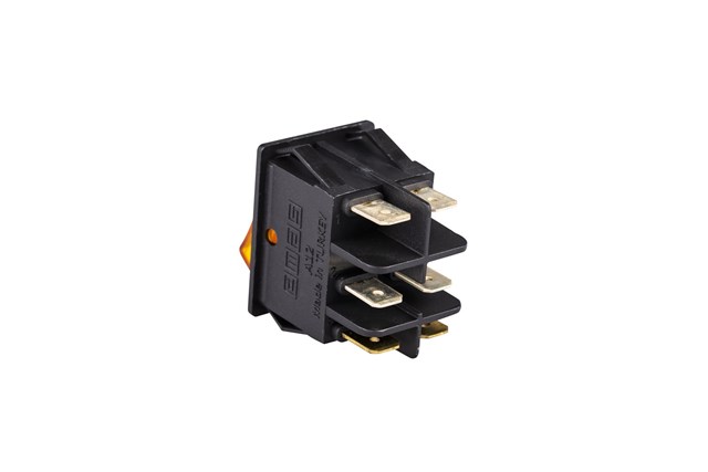 30*22mm Black Body 1NO+1NO with Illumination with Terminal (0-I) Marked Yellow A12 Series Rocker Switch